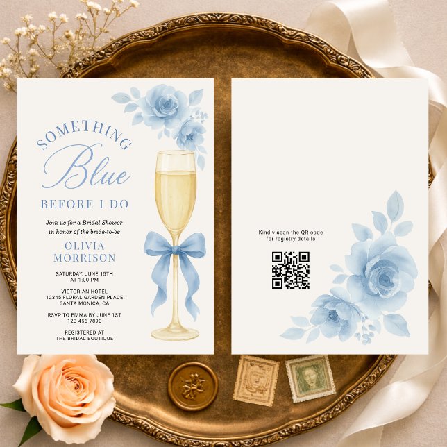 Coquette Bow Something Blue QR Code Bridal Shower  Invitation (Creator Uploaded)