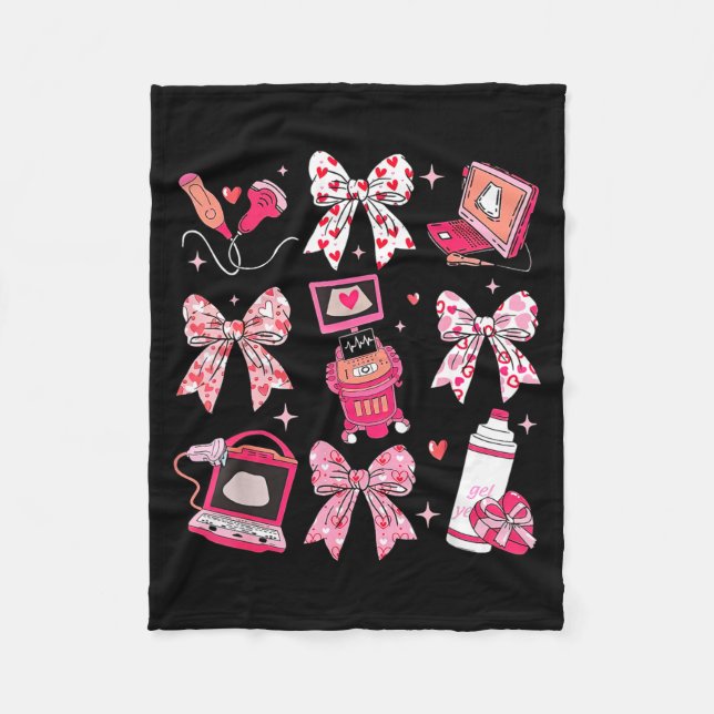 Coquette Bow Sonographer Valentine Ultrasound Tech Fleece Blanket (Front)
