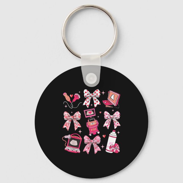 Coquette Bow Sonographer Valentine Ultrasound Tech Keychain (Front)