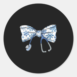 Coquette Bow Stethoscope Nurse Christmas Xmas Paja Classic Round Sticker
