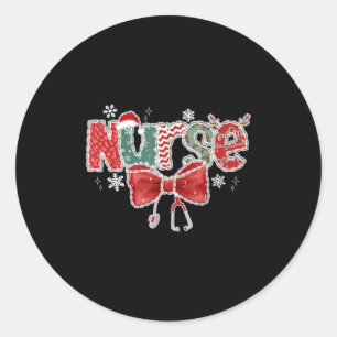Coquette Bow Stethoscope Nurse Merry Christmas Xma Classic Round Sticker