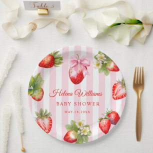 Coquette Bow Strawberries Baby Shower Paper Plates