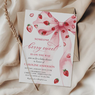 Coquette Bow Strawberry Baby Shower Invitation