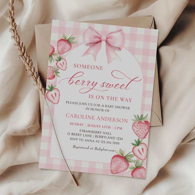 Coquette Bow Strawberry Baby Shower Invitation  (Creator Uploaded)