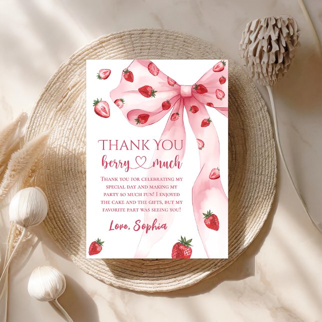 Coquette Bow Strawberry Birthday Thank You Card (Creator Uploaded)
