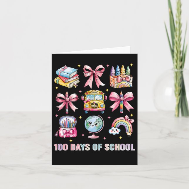 Coquette Bow Student Teacher 100 Days Of School 8  Card (Front)