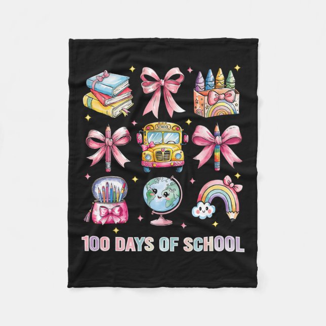 Coquette Bow Student Teacher 100 Days Of School 8  Fleece Blanket (Front)