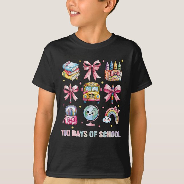Coquette Bow Student Teacher 100 Days Of School 8  T-Shirt (Front)