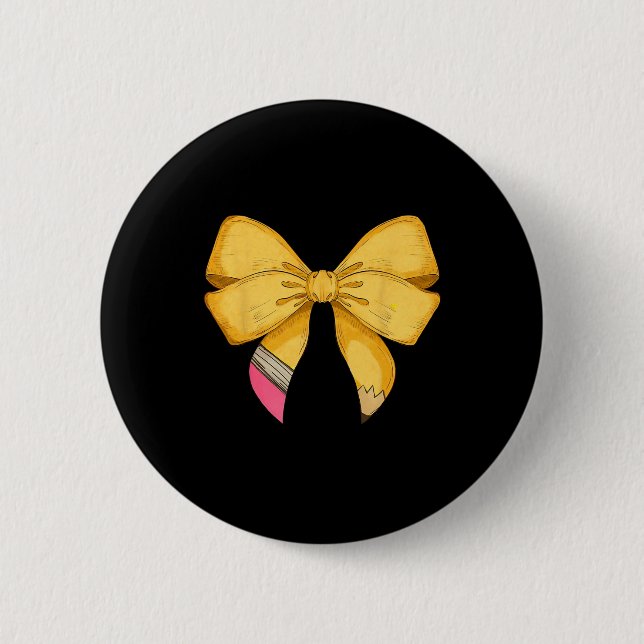 Coquette Bow Teacher Student Back To School Happy  Button (Front)