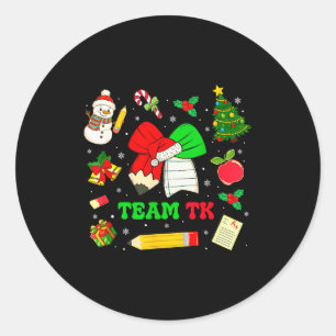 Coquette Bow Team Tk Christmas Transitional Kinder Classic Round Sticker