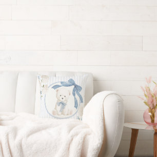 Coquette Bow Teddy Bear Baby Boy Nursery Throw Pillow