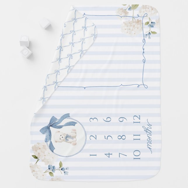 Coquette Bow Teddy Bear Milestone Baby Blanket (In Situ)