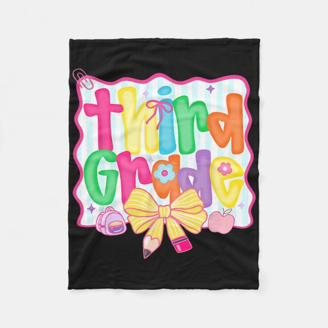 Coquette Bow Third Grade Ck To School 3rd Grade Te Fleece Blanket (Front)