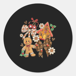 Coquette Bow Tis The Season Christmas Gingerbread Classic Round Sticker
