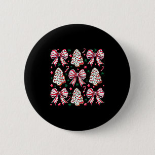 Coquette Bow Tree Cake Candy Cane Merry Christmas Button