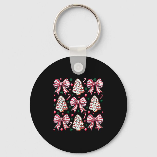 Coquette Bow Tree Cake Candy Cane Merry Christmas  Keychain (Front)