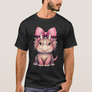 Coquette Bow Triceratops Dinosaur Pink Ribbon Mom  T-Shirt