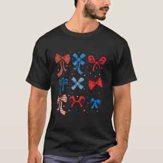 Coquette Bow US Flag July 4th Red White Blue Ameri T-Shirt