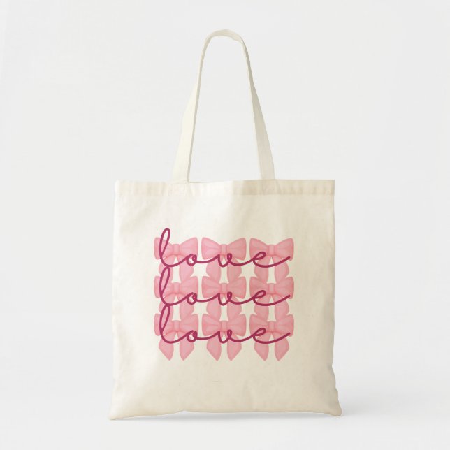 Coquette Bow Valentine’s Day Tote Bag, Cute Gift (Front)