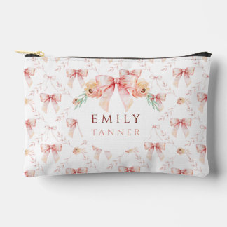 Coquette bow watercolor accessory pouch