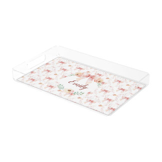 Coquette bow watercolor acrylic tray