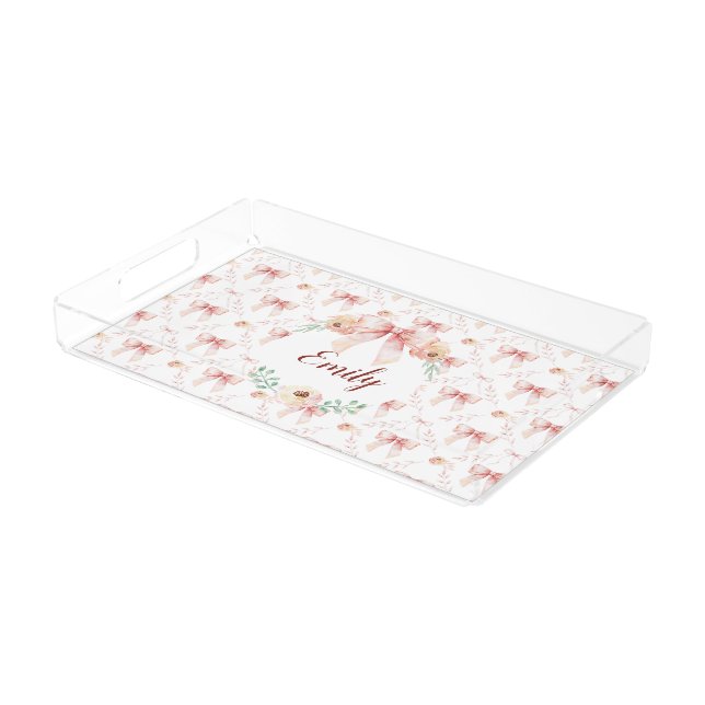 Coquette bow watercolor  acrylic tray (Angled)