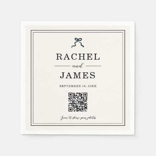 Coquette Bow Wedding Photo Sharing QR Code Minimal Napkins