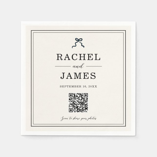 Coquette Bow Wedding Photo Sharing QR Code Minimal Napkins (Front)