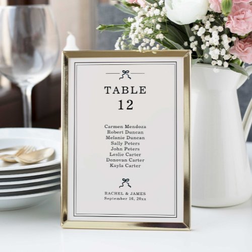 Coquette Bow Wedding Seating Chart Elegant Minimal Table Number