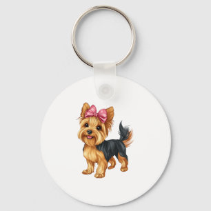 Coquette Bow Yorkshire Terrier Dog Yorkie Mom Girl Keychain