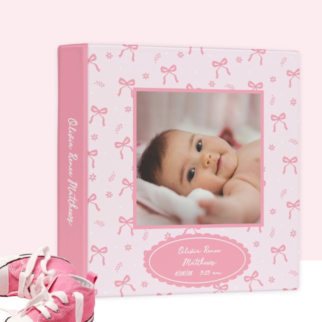 Coquette Bows & Blossoms Custom Baby Photo Album 3 Ring Binder (Creator Uploaded)