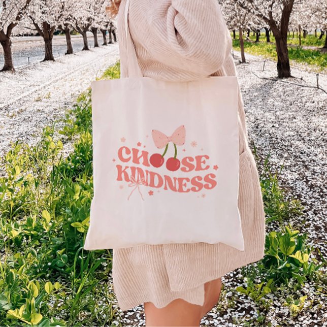 Coquette Bows & Cherries 'Choose Kindness' Tote Bag (Creator Uploaded)
