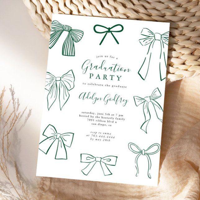 Coquette Bows Green Graduation Party Invitation (Creator Uploaded)
