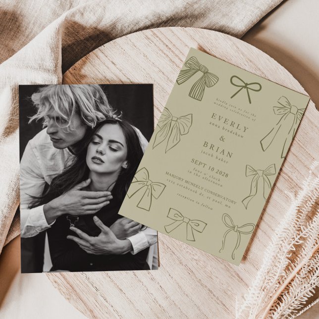 Coquette Bows Green Wedding Invitation (Creator Uploaded)