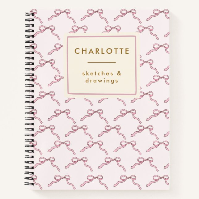 Coquette Bows Pink Personalized Name Sketchbook Notebook (Front)