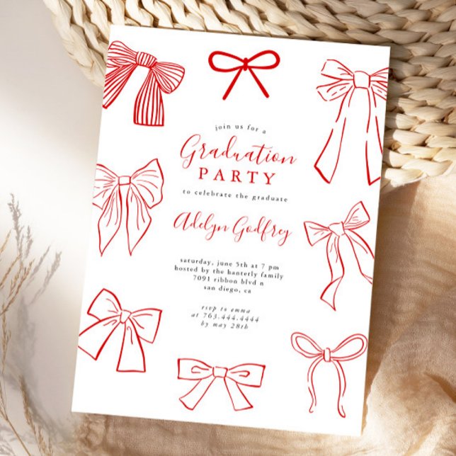 Coquette Bows Red Graduation Party Invitation (Creator Uploaded)