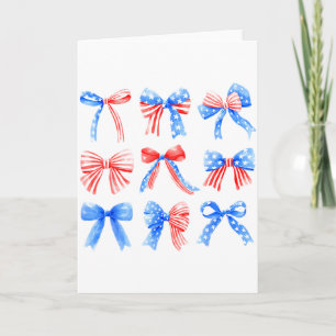 Coquette Bows Red White Blue Usa Flag 4th Of July Card