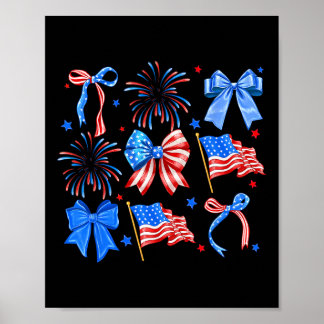 Coquette Bows Red White Blue Usa Flag 4th Of July Poster