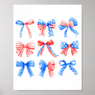 Coquette Bows Red White Blue Usa Flag 4th Of July Poster