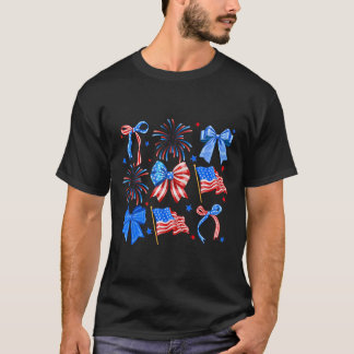 Coquette Bows Red White Blue Usa Flag 4th Of July T-Shirt