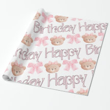 Coquette Bows & Teddy Bear - Happy Birthday 