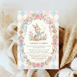 Coquette Bunny Baby Shower flower Blush Pink Invitation