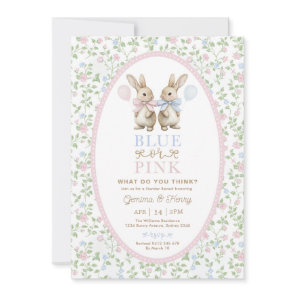 Coquette Bunny Blue or Pink Gender Reveal Invitation