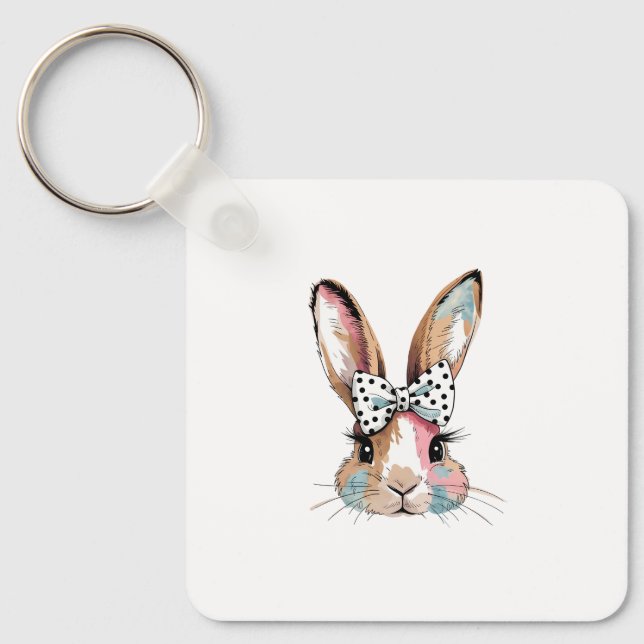 Coquette Bunny Bow Easter Keychain – Cute & Chic!  (Front)