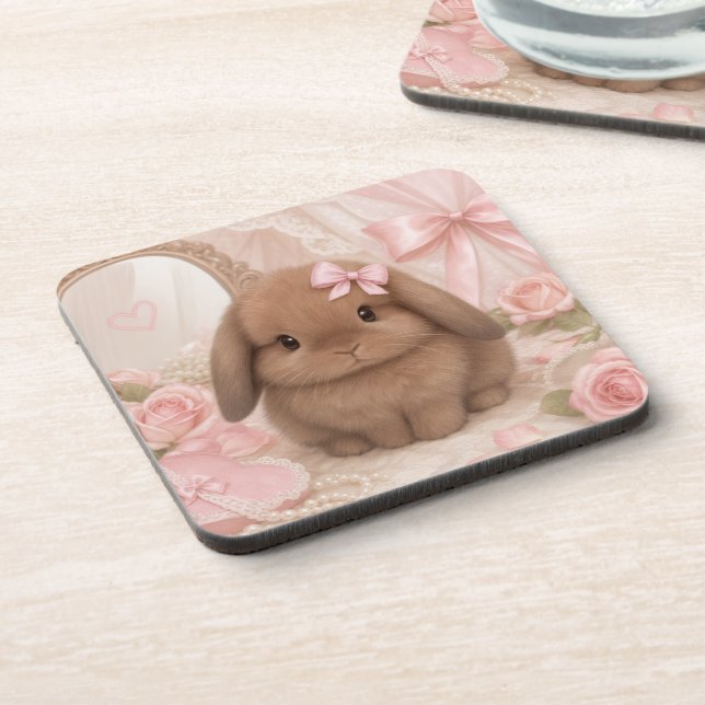 coquette bunny pink beverage coaster (Left Side)