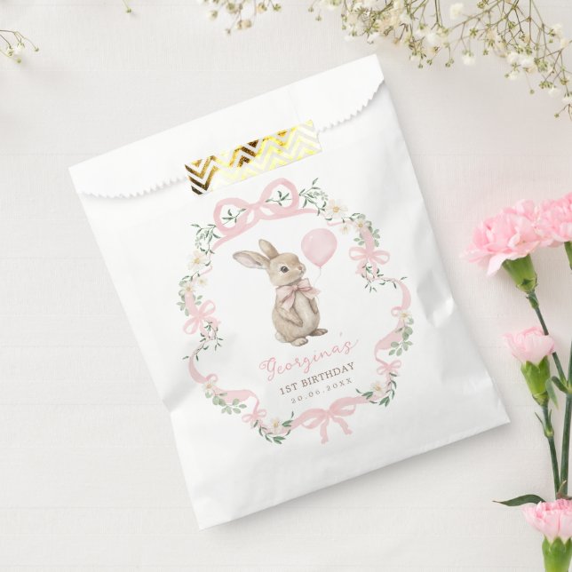 Coquette Bunny Pink Bow Girl Birthday Favor Bag (Sealed)