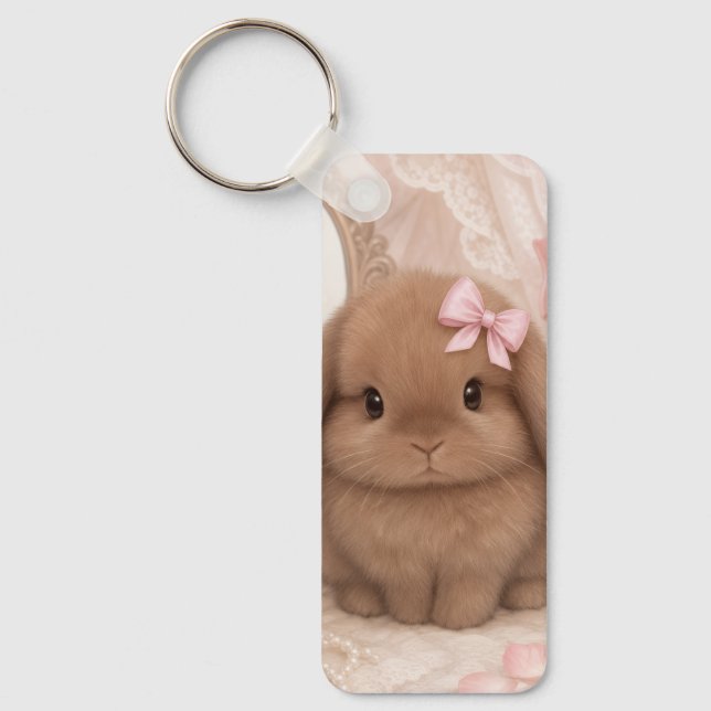 coquette bunny pink bow  keychain (Front)