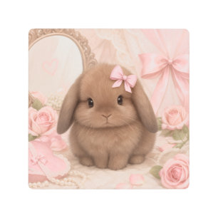 coquette bunny pink bow metal wall art