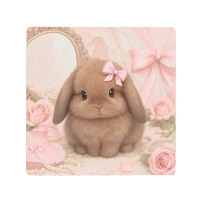 coquette bunny pink bow metal wall art  (Front)