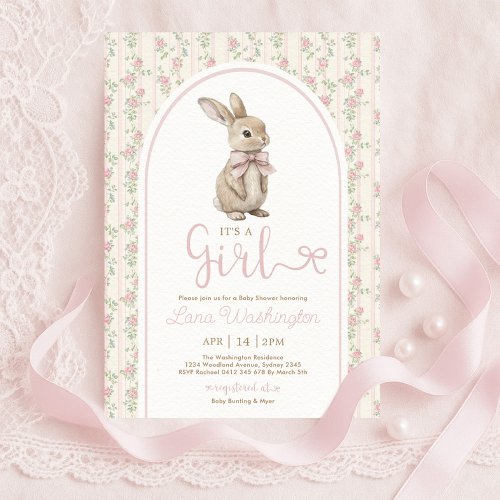 Coquette Bunny Pink Bow Roses Girl Baby Shower